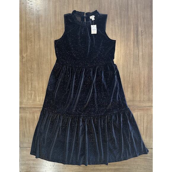 NWT J. Crew Black Velvet Sparkles Tiered Midi Dress Ruffles Women’s Size 6 NEW - Picture 15 of 15